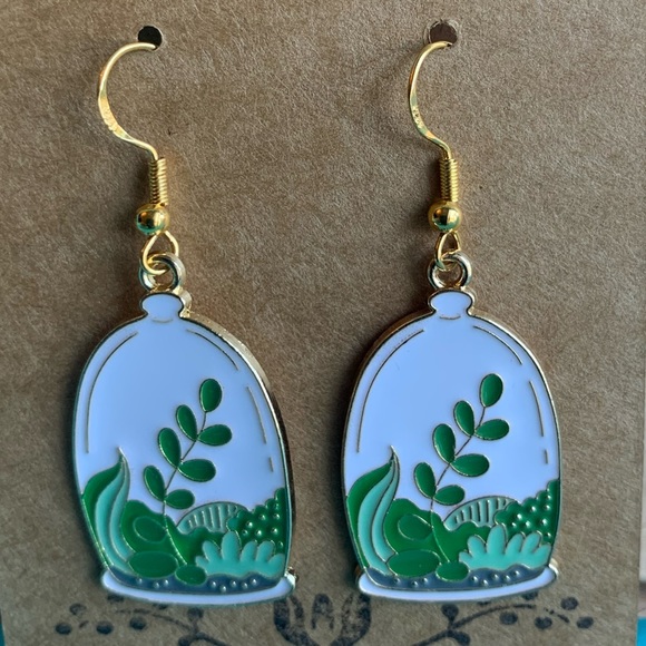 ✨NWT Terrarium Enamel Earrings✨ ✨Hand Crafted ✨Artisan!✨ Terrarium Earrings - Picture 1 of 6